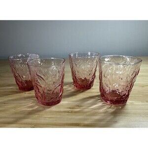 Vintage Morgantown Seneca Driftwood Crinkle Pink 6oz Lowball Glasses 4 pcs MCM